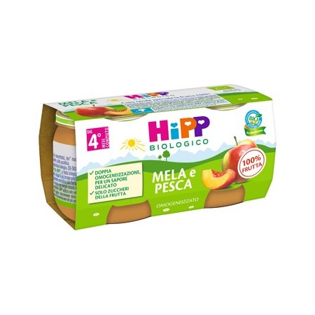 Hipp Biologico Omogeneizzato Merenda Mela e Pesca 2 x80 g