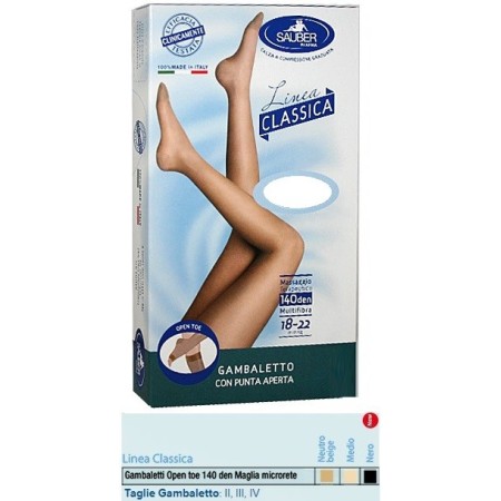 Sauber Linea Classica Gambaletto Open Toe in Maglia Microrete 140 Den Colore Medio Taglia 3