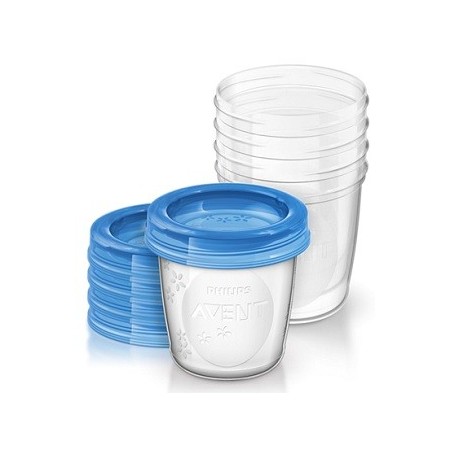 Avent Vasetti Conservalatte Con Coperchio 180 ml 5 Pezzi