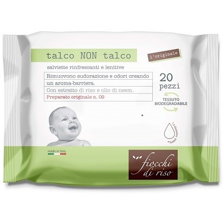 Fiocchi di Riso Talco Non Talco Salviettine Rinfrescanti e Lenitive 20 Pezzi