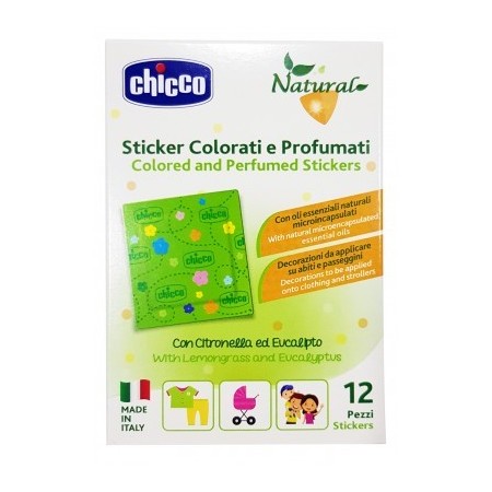 Chicco Natural Sticker Colorati e Profumati Alla Citronella Ed Eucalipto Antizanzare Bambini 12 Pezz