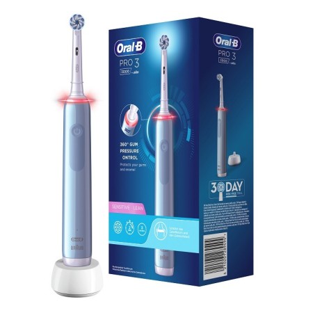 Oral-B Pro 3 Spazzolino Elettrico Blu Con Sensore Di Spazzolamento   2 Refill