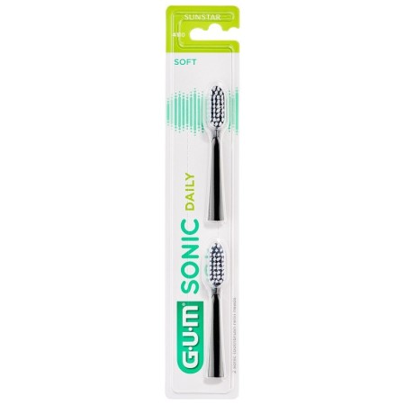 Gum Sonic Daily Spazzolino Batteria Refill Black Testine Di Ricambio 2 Pezzi