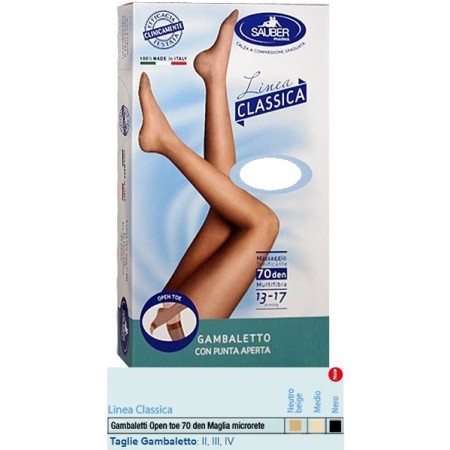 Sauber Linea Classica Gambaletto Open Toe in Maglia Microrete 70 Den Colore Medio Taglia 2