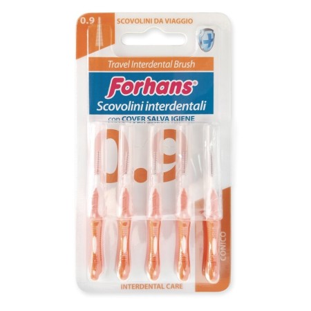 Forhans Scovolino Interdentale Bursh da Viaggio 0.9 mm per Spazzi Dentali Stretti 5 pezzi
